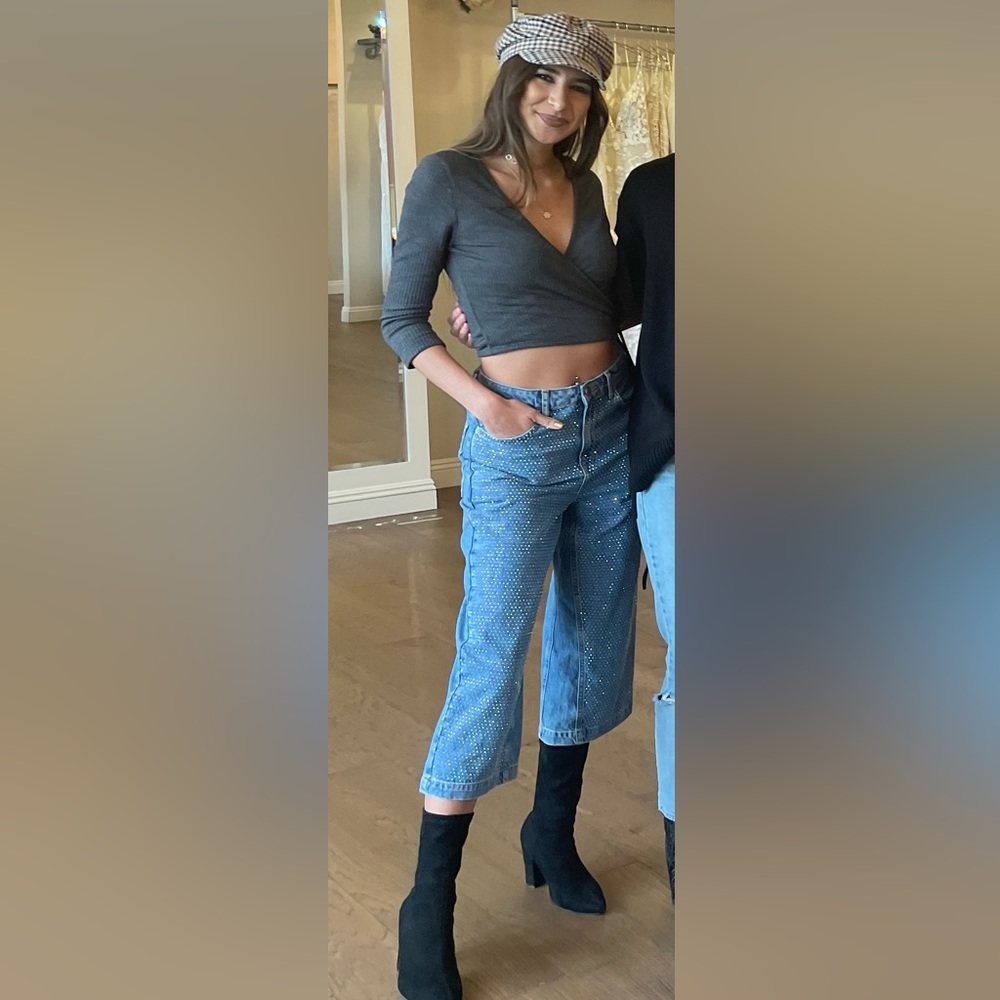 Topshop Rhinestone Crop Jeans